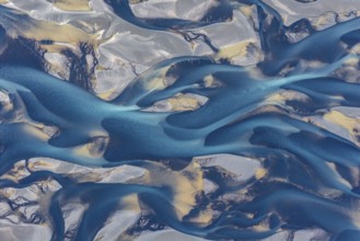 Branching course of a glacial river, abstract structures, South Iceland, Iceland