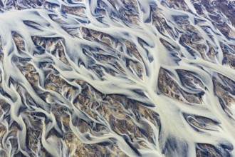 Branching course of a glacial river, abstract structures, South Iceland, Iceland