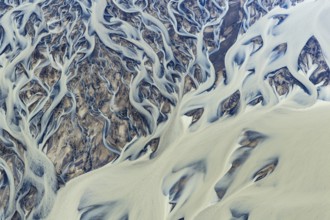Branching course of a glacial river, abstract structures, South Iceland, Iceland