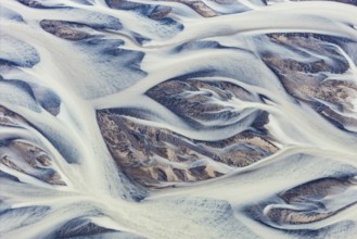Branching course of a glacial river, abstract structures, South Iceland, Iceland