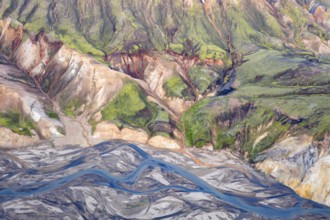 Rhyolite mountains and river course in Landmannalaugar, Fjallabak Nature Reserve, Icelandic
