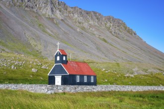 Saurbæjarkirkja Church, Raudisandur Beach, Westfjords, West Iceland, Iceland