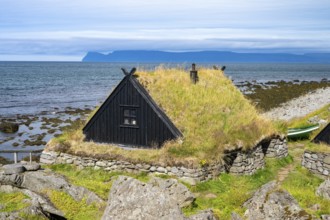Traditional houses of an old fishing village, Ósvör Fishing Museum, Bolungarvik, Westfjords, West