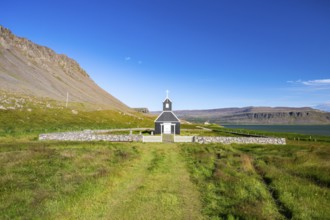 Saurbæjarkirkja Church, Raudisandur Beach, Westfjords, West Iceland, Iceland