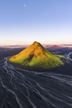 Moss-covered mountain Mælifell, Maelifell, behind glacier Myrdalsjökull, Icelandic Highlands,