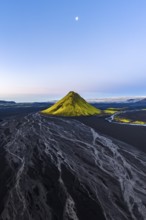 Moss-covered mountain Mælifell, Maelifell, behind glacier Myrdalsjökull, Icelandic Highlands,