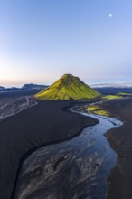 Moss-covered mountain Mælifell, Maelifell, behind glacier Myrdalsjökull, Icelandic Highlands,
