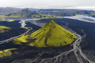 Moss-covered mountain Mælifell, Maelifell, Icelandic Highlands, Iceland
