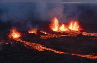 Volcanic eruption, Sundhnúkur crater chain, near Grindavik, Reykjanes Peninsula, Southwest Iceland,
