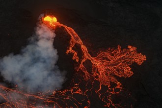 Volcanic eruption, lava details, Sundhnúkur crater chain, near Grindavik, Reykjanes Peninsula,