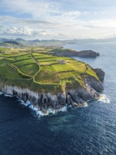 Cape Cintrao, Cliffs, Green Hills, Fields with Pasturelands and Atlantic Ocean. Azores, Sao Miguel