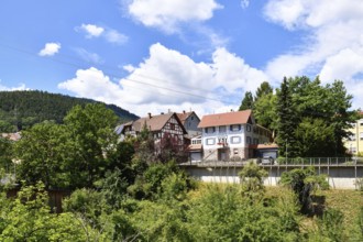 Forbach, Germany - July 12th 2025: Buildings surrounded by trees in Forbach. Scenic summer view of