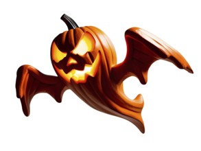 A spooky jack o lantern ghost floats with glowing eyes and a carved grin, perfect for Halloween