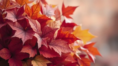A vibrant bouquet made of autumn leaves showcases the essence of the season with warm red and