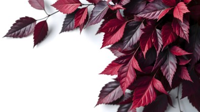 Lush red autumn leaves in various shades of burgundy adorn a clean white background, showcasing