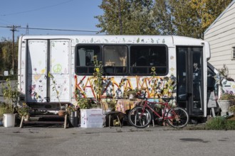 Discarded minibus as a home, Nenana, Alaska, USA