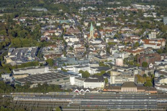 Aerial view, city centre view with evang. St. Paul's Church, city festival with Ferris wheel,