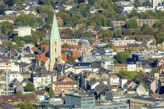 Aerial view, St Paul's Church and city festival with Ferris wheel, centre, Hamm, Ruhr area, North