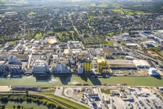 Aerial view, harbour area, Brökelmann und Co. Oil mill in the harbour on the Datteln-Hamm Canal,