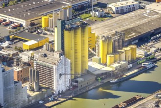 Aerial view, harbour area, Brökelmann und Co. oil mill in the harbour at the Datteln-Hamm canal,