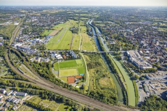 Aerial photograph, Hamm-Lippewiesen airfield and the Datteln-Hamm canal and Lippe river experience