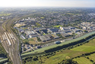 Aerial view, main station Hbf and marshalling yard with building area WDI Westfälische
