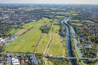Aerial photograph, Hamm-Lippewiesen airfield and the Datteln-Hamm canal and Lippe river experience