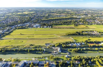 Aerial photo, Hamm-Lippewiesen airfield, experience space, distant view with view Hamm-Heessen,