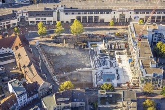 Aerial view, construction site and new construction of the western half of the Ritterpassage,