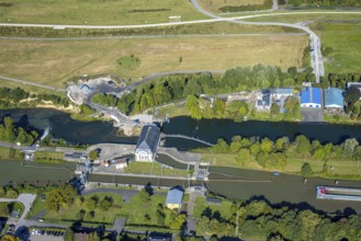 Aerial view, construction site at the Hamm lock on the Datteln-Hamm Canal and River Lippe, centre,