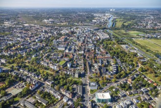 Aerial view, city centre view with St. Paul's Church and Allee-Center, Datteln-Hamm-Canal, centre,