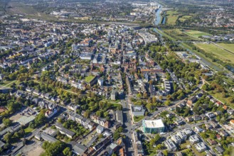 Aerial view, city centre view with St. Paul's Church and Allee-Center, Datteln-Hamm-Canal, centre,