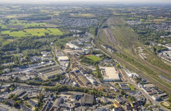 Aerial view, Hamm marshalling yard, Östingstraße industrial estate and Lohauserholz district,