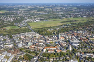 Aerial view, experience space, Hamm-Lippewiesen airfield and city centre with evang. Pauluskirche