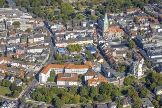 Aerial view, evang. St Paul's Church and city festival with Ferris wheel, Johanniter-Kliniken Hamm
