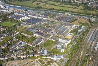 Aerial view, harbour at the Datteln-Hamm canal, industrial area Hafenstraße and Dortmunder Straße,