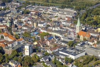 Aerial view, city centre view with St. Paul's Church, city festival with Ferris wheel,