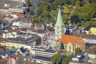 Aerial view, city centre view with St. Paul's Church, city festival with Ferris wheel, centre,