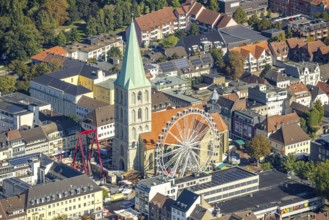 Aerial view, St Paul's Church and city festival with Ferris wheel, centre, Hamm, Ruhr area, North
