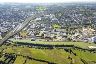 Aerial view, harbour at the Datteln-Hamm canal, industrial area Hafenstraße and Dortmunder Straße,