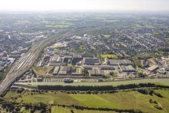 Aerial view, harbour at the Datteln-Hamm canal, industrial area Hafenstraße and Dortmunder Straße,
