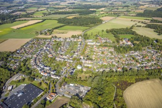 Aerial view, residential area, local view district Neue Kolonie, federal road B63, below Kaufland