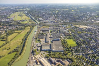 Aerial view, harbour at the Datteln-Hamm canal, industrial area Hafenstraße and Dortmunder Straße,