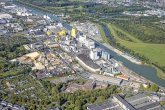 Aerial view, harbour area, Brökelmann und Co. oil mill in the harbour at the Datteln-Hamm canal,