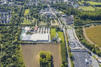 Aerial view, roundabout Sachsring and Münsterstraße, garden centre Bintig GmbH and Kaufland