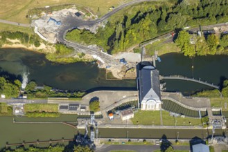 Aerial view, construction site at the Hamm lock on the Datteln-Hamm Canal and River Lippe, centre,
