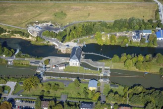 Aerial view, construction site at the Hamm lock on the Datteln-Hamm Canal and River Lippe, centre,