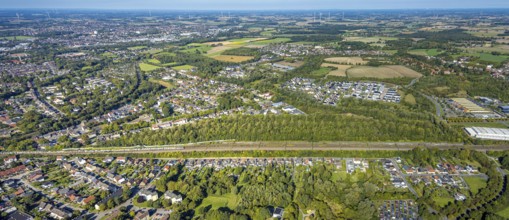 Aerial view, residential area Am Heimshof, housing estate Sachsenring, railway line, district