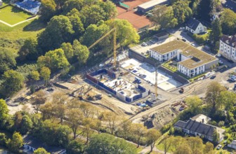 Aerial view, Rietzgarten new building residential complex Brändströmstraße, centre, Hamm, Ruhr