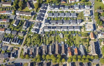 Aerial view, new construction single-family house terraced houses housing estate